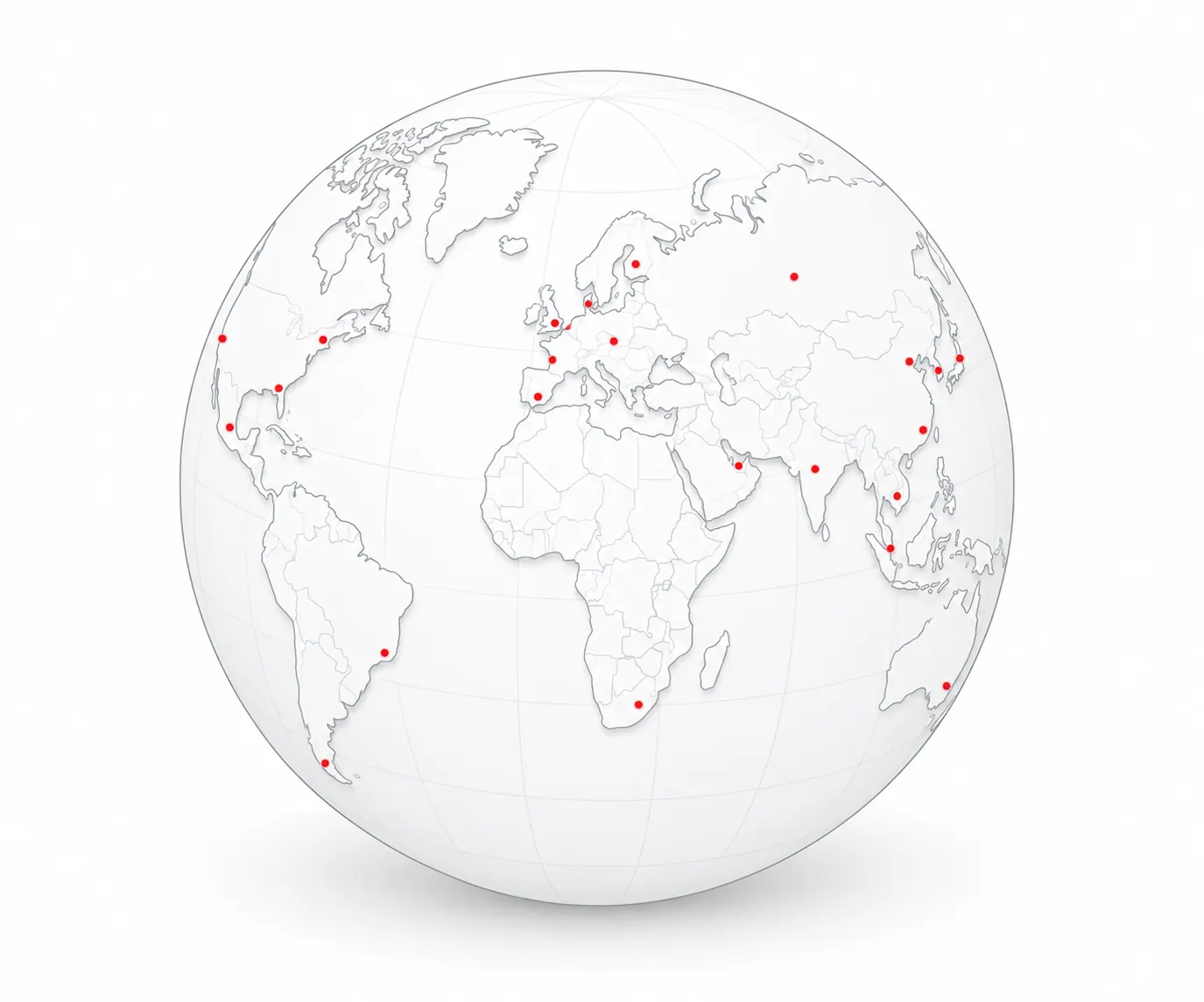 Wireframe globe with red network nodes
