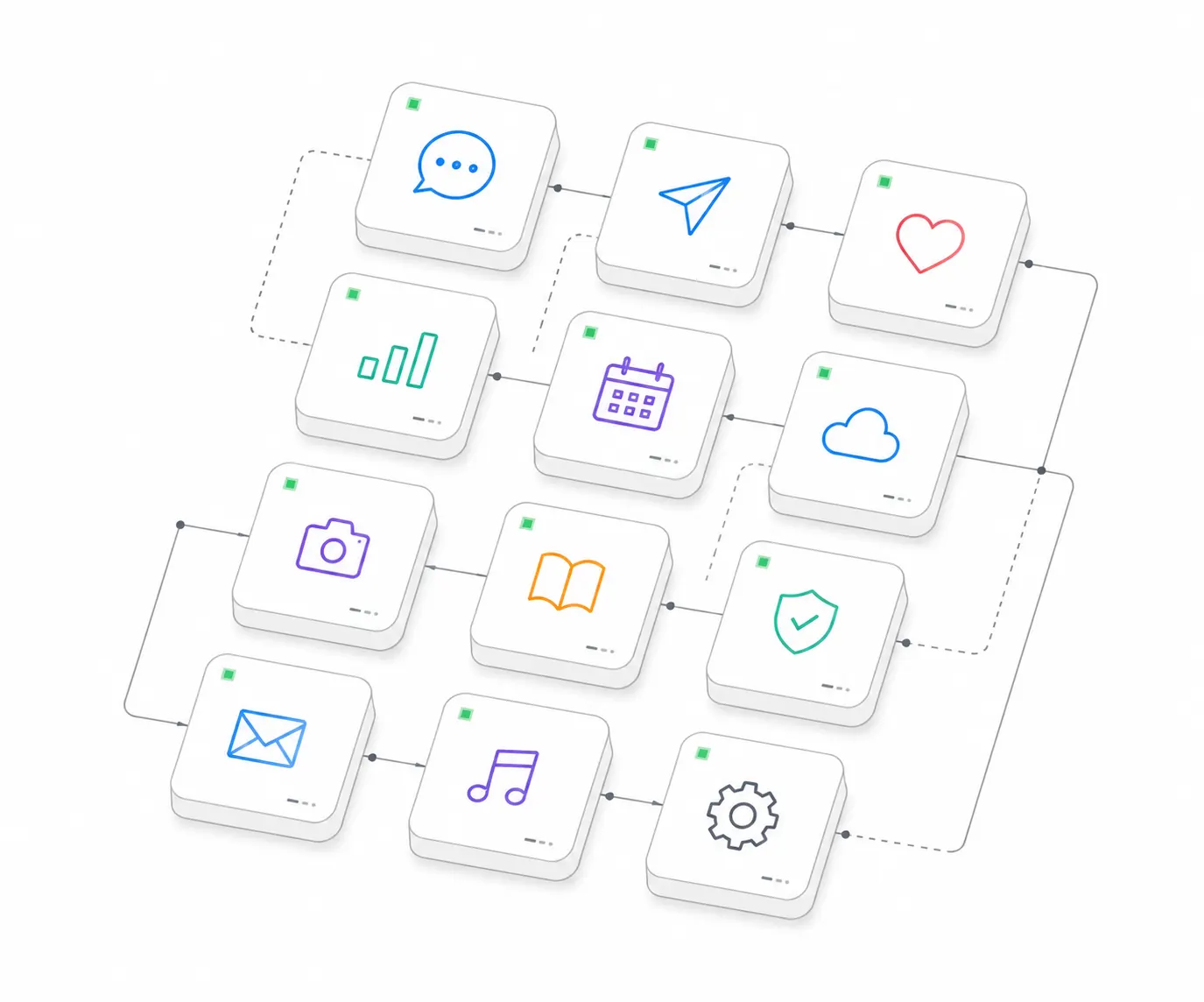 Stack of white app tiles with colorful app icons